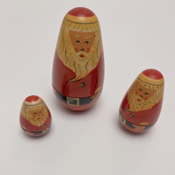 Vintage ⚜️♥️⚜️ Santa Family Christmas Russian Nesting Dolls Set of 3 - Picture 7 of 11